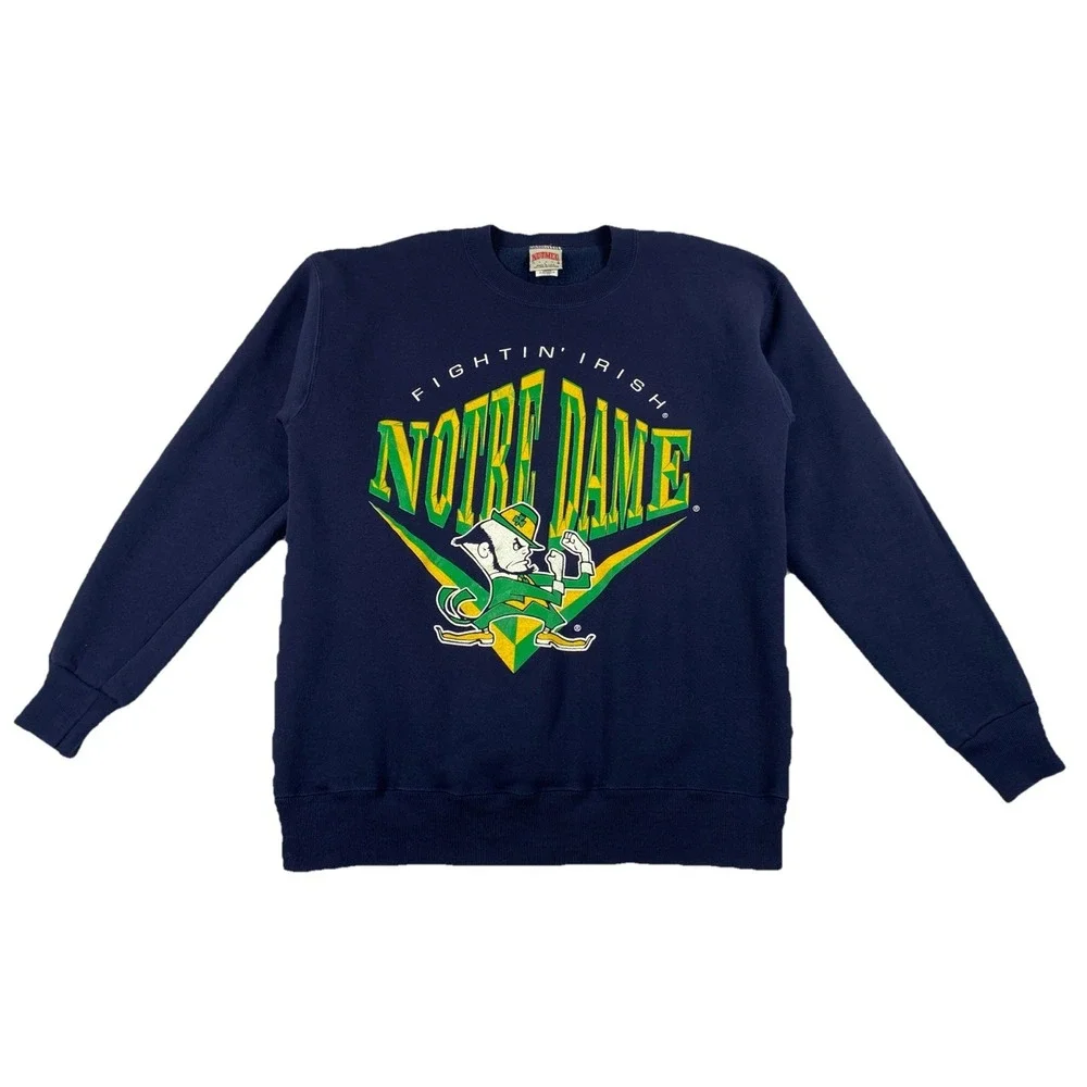 Vintage Fighting Irish Notre Dame Crewneck Sweatshirt Navy Blue Nutmeg Large